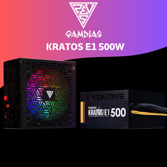 Fonte Gamer Gamdias Kratos E1-500W, 500W, 80 Plus, RGB - Preto